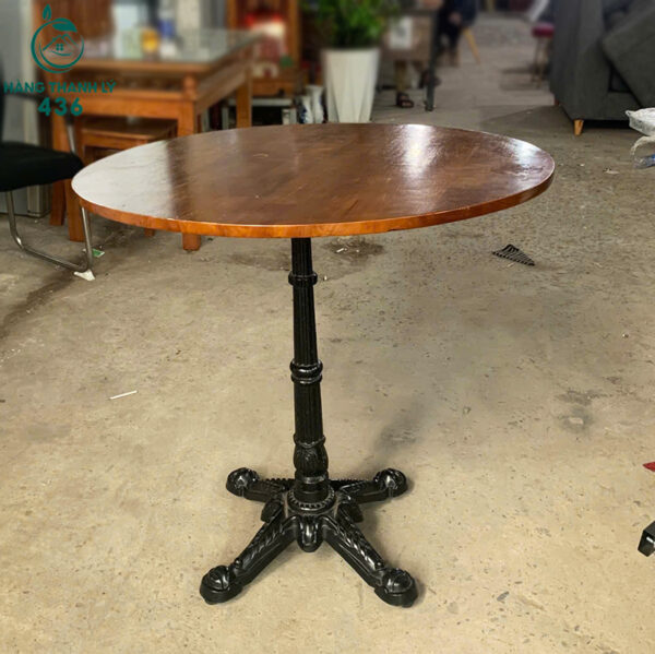 ban cafe cu mat tron duong kinh 81cm mau go do nau 1
