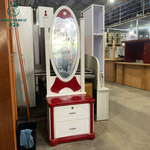 Bàn Trang Điểm Cũ Phối Màu Trắng Đỏ Gương Bầu Dục Và 2 Hộc Kéo 5 ban trang diem cu phoi mau trang do guong bau duc va 2 hoc keo 3
