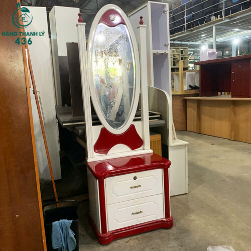 Bàn Trang Điểm Cũ Phối Màu Trắng Đỏ Gương Bầu Dục Và 2 Hộc Kéo 4 ban trang diem cu phoi mau trang do guong bau duc va 2 hoc keo 4