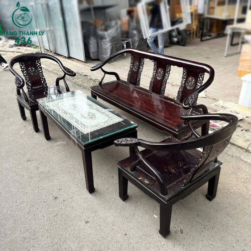 Bộ Salon Gỗ Cũ Được Chạm Khắc Hoa Văn Cổ Điển Đẹp Mắt 6 bo salon go cu duoc cham khac hoa van co dien dep mat 5