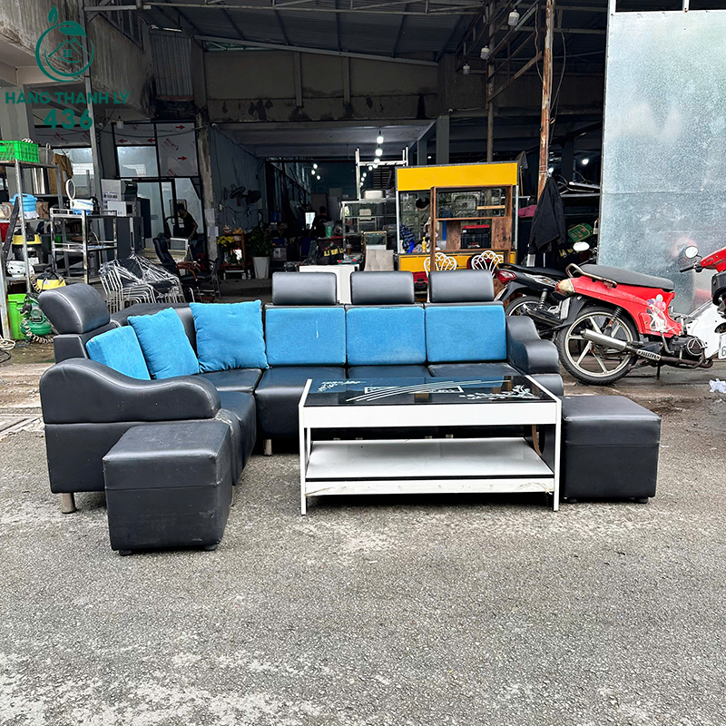 Bộ Sofa Đen Phối Xanh Cũ 2M2X1M4 Dạng Chữ L Kèm Bàn Kính Và Đôn Phụ bo-sofa-den-phoi-xanh-cu-2m2x1m4-dang-chu-l-kem-ban-kinh-va-don-phu-1 Bộ Sofa Đen Phối Xanh Cũ 2M2X1M4 Dạng Chữ L Kèm Bàn Kính Và Đôn Phụ