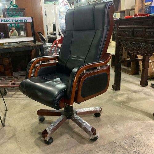 Ghế Giám Đốc Cũ Lưng Cao Da Đen Tay Gỗ Sang Trọng Hàng Đẹp 2 ghe giam doc cu lung cao da den tay go sang trong hang dep 5