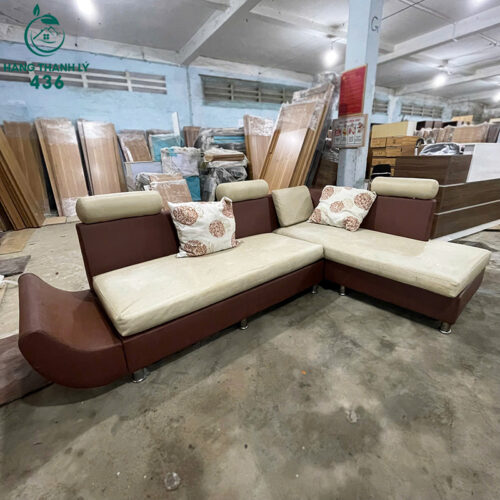 ghe sofa cu goc chu l boc da mau nau 1