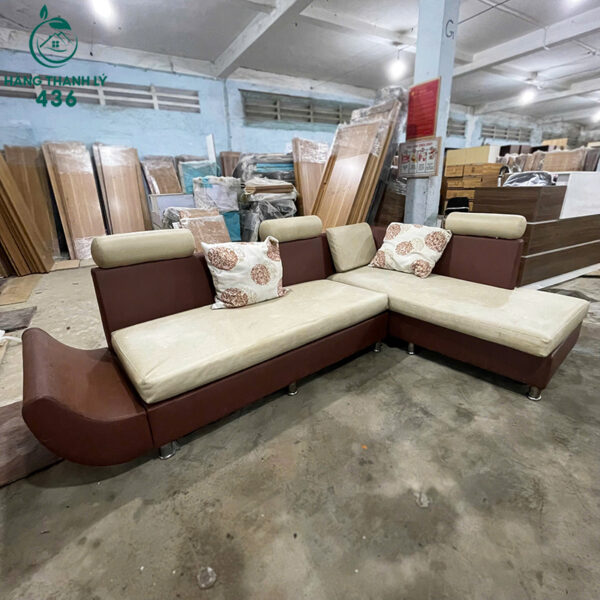 ghe sofa cu goc chu l boc da mau nau 1