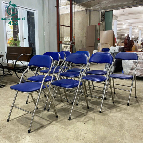 Ghế Xếp Kim Loại Cũ Bọc Nệm Xanh Dương Hàng Đẹp 3 ghe xep inox cu boc nem xanh duong hang dep 1