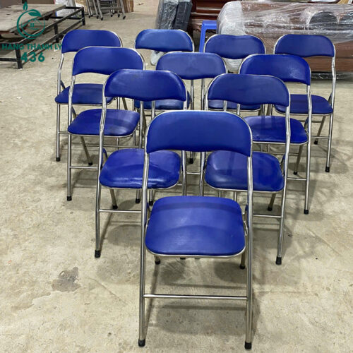 Ghế Xếp Kim Loại Cũ Bọc Nệm Xanh Dương Hàng Đẹp 2 ghe xep inox cu boc nem xanh duong hang dep 2