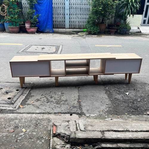 Kệ Tivi Gỗ Cũ Lớn Màu Vân Sáng 1M6X30CM Hai Ngăn Kéo Trắng 2 ke tivi go cu lon mau van sang 1m6x30cm hai ngan keo trang 4