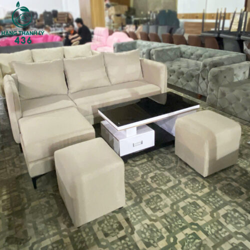 Sofa Cũ Chữ L Màu Kem Vải Nỉ Mềm Mại 2 sofa cu chu l mau kem vai ni mem mai 3