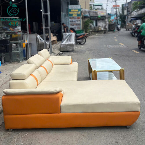 Sofa Cũ Dáng Góc L 2M4X1M8 Màu Kem Phối Cam Thiết Kế Độc Đáo 4 sofa cu dang goc l mau kem phoi cam thiet ke doc dao 3