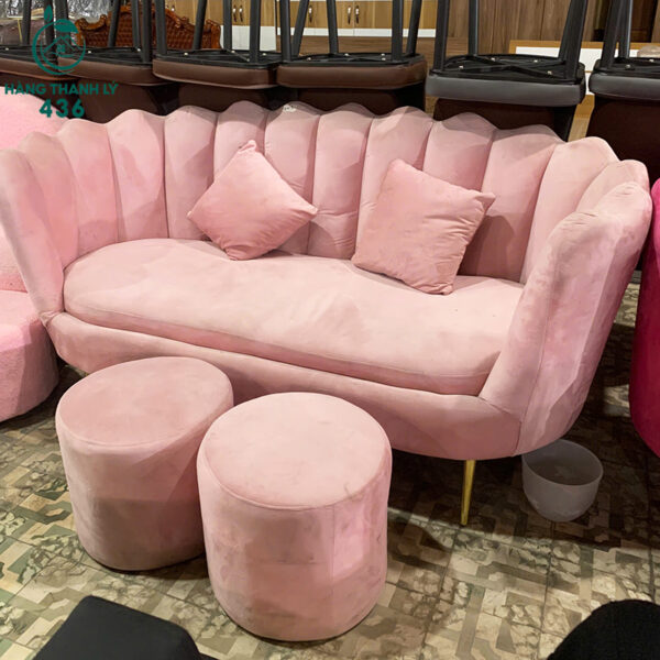 sofa cu vo so mau hong chat lieu nhung hang ton kho 1
