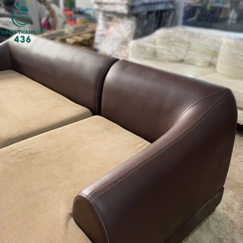 Sofa Góc L Cũ 2M3X1M6 Bọc Da Nâu Phối Nệm Vải Kem 5 sofa goc l cu 2m3x1m6 boc da nau phoi nem vai kem 6