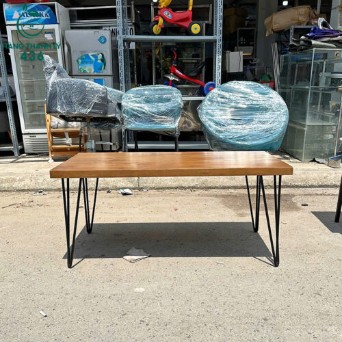 Bàn Làm Việc Cũ Mặt Gỗ Vân Nâu Chân Sắt 4 thanh ly ban lam viec cu mat go van nau chan sat 1