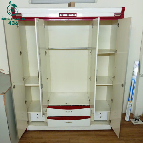 Tủ Quần Áo Cũ 4 Cánh Lớn Màu Trắng Đỏ Có Hoa Văn Đẹp 3 tu quan ao cu 4 canh lon mau trang do co hoa van dep 1