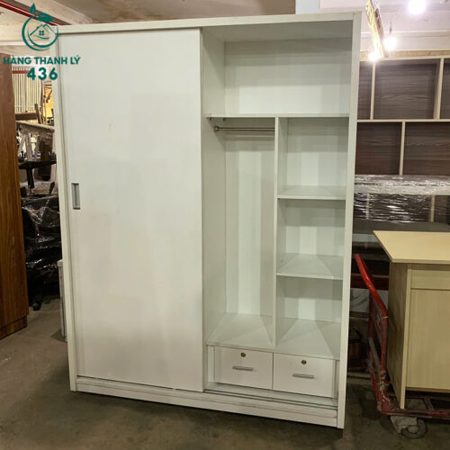 Tủ Quần Áo Cũ Cửa Lùa 1M5X2M Màu Trắng Nhiều Ngăn Kệ 5 tu quan ao cu cua lua 1m5x2m mau trang nhieu ngan ke 2