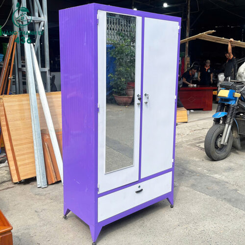 tu sat quan ao cu 1m8x90cm 2 canh co guong to mau tim phoi trang 2