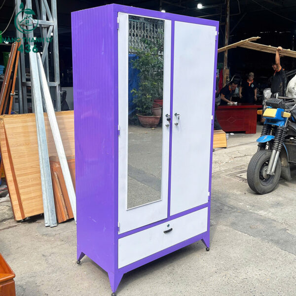 tu sat quan ao cu 1m8x90cm 2 canh co guong to mau tim phoi trang 2