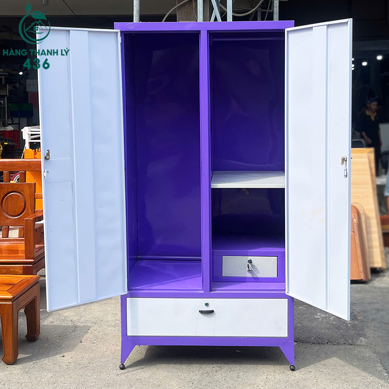 tu-sat-quan-ao-cu-1m8x90cm-2-canh-co-guong-to-mau-tim-phoi-trang-3 Tủ Sắt Quần Áo Cũ 1M8X90CM 2 Cánh Có Gương Màu Tím Phối Trắng
