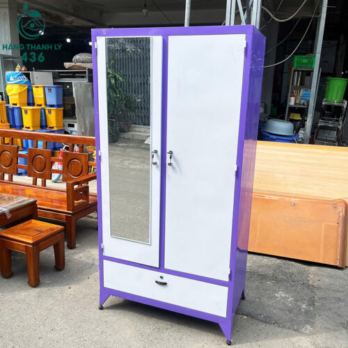 tu sat quan ao cu 1m8x90cm 2 canh co guong to mau tim phoi trang 4