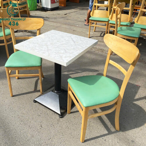 Bàn Cafe Cũ 60CMX75CM Mặt Vuông Giả Đá Vân Trắng 3 ban cafe cu 60cmx75cm mat vuong gia da van trang 3