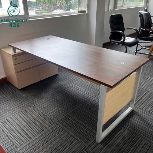 ban lam viec khung sat cu 2m4x80cm mat go dep rong rai 3