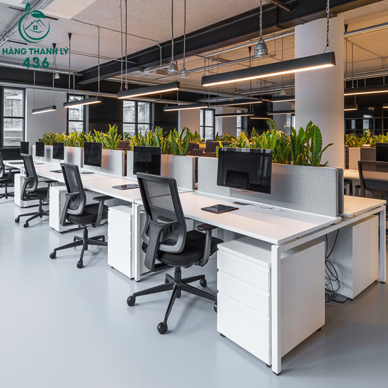 Bàn làm việc modul có khe cây giữa trung tâm