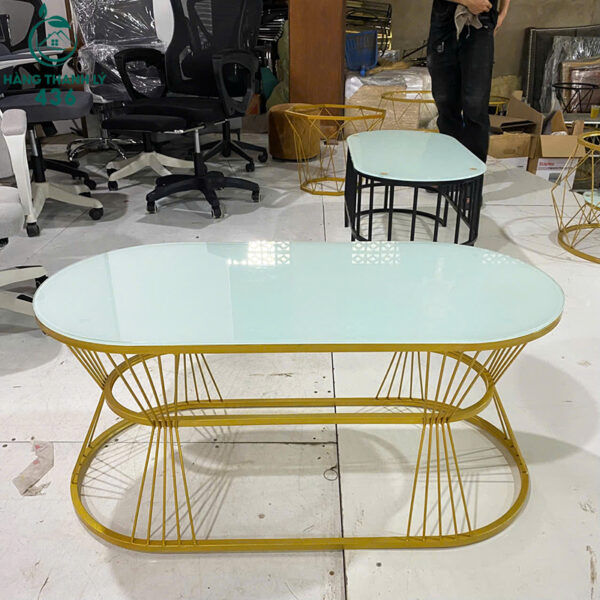 ban sofa cu mat kinh cuong luc mau xanh nhat hinh bau duc 2