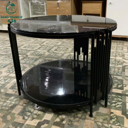 Bàn Sofa Cũ Mặt Kính Đen Bóng 2 Tầng