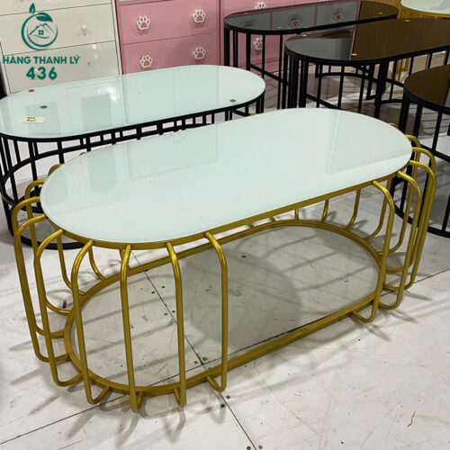 Bàn Sofa Khung Sắt Mặt Kính Cũ Hình Oval 2 Bàn Sofa Khung Sắt Mặt Kính Cũ Hình Oval