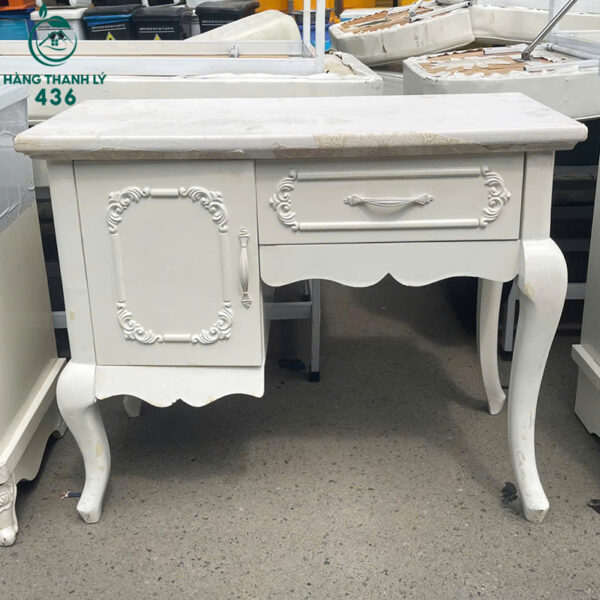Bàn Trang Điểm Cũ 90CMX75CM Màu Trắng Có Hoa Văn Chạm Khắc