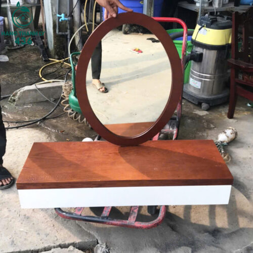 Bàn Trang Điểm Cũ Màu Nâu Treo Tường Có Gương Tròn Rời Dễ Lắp