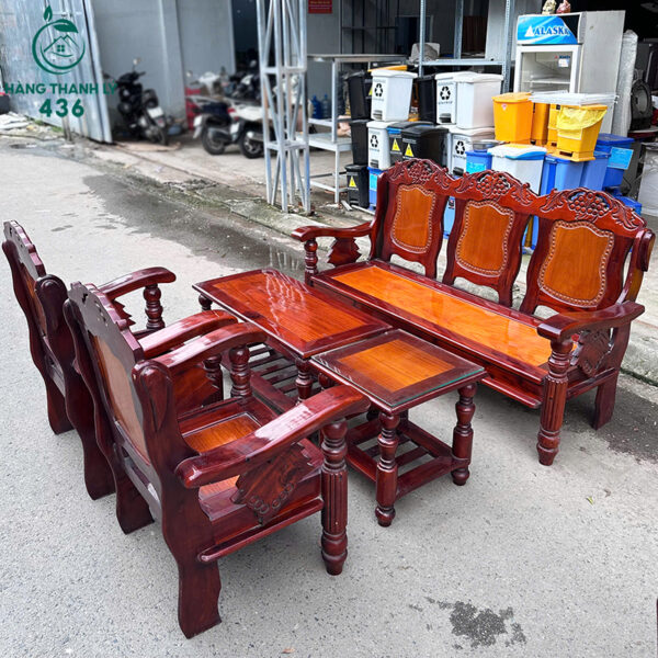 Bộ Ghế Gỗ Cũ 1M7X60CM Chạm Hoa Văn Tinh Xảo Mặt Bóng Đẹp