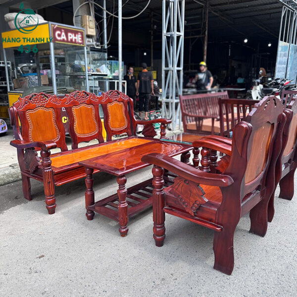 Bộ Ghế Gỗ Cũ 1M7X60CM Chạm Hoa Văn Tinh Xảo Mặt Bóng Đẹp