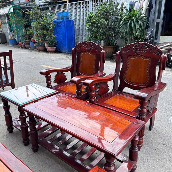 Bộ Ghế Gỗ Cũ 1M7X60CM Chạm Hoa Văn Tinh Xảo Mặt Bóng Đẹp