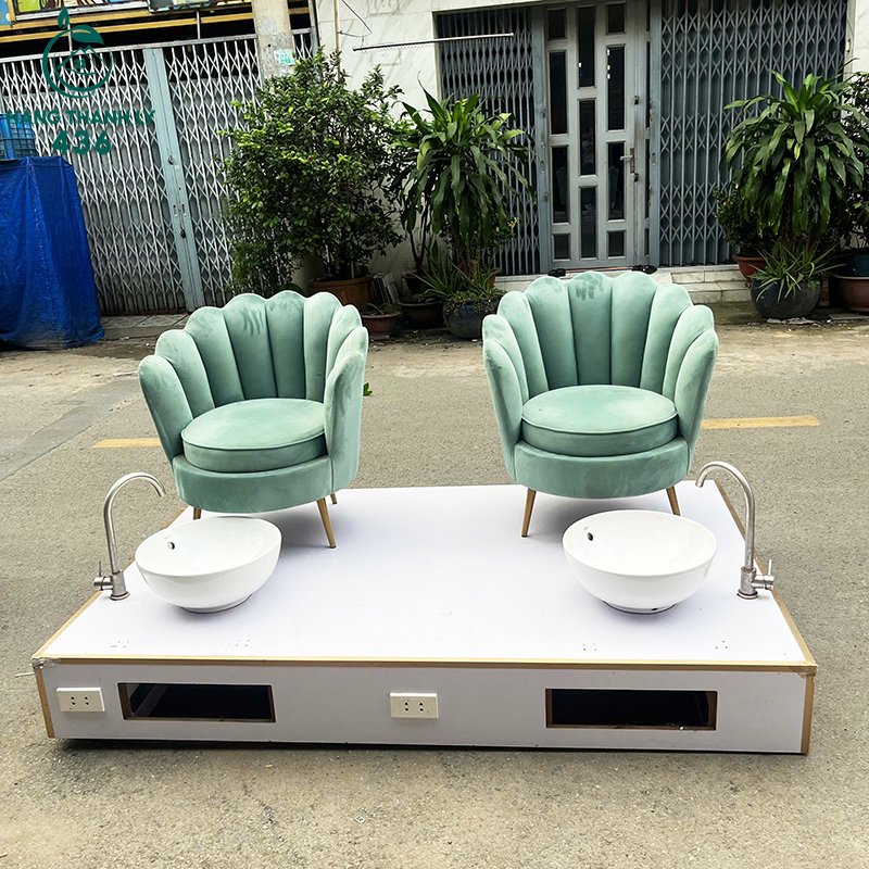 Bộ Ghế Làm Nail Cũ Bọc Vải Nhung Màu Xanh Chân Gỗ bo-ghe-lam-nail-cu-boc-vai-nhung-mau-xanh-chan-go-3 Bộ Ghế Làm Nail Cũ Bọc Vải Nhung Màu Xanh Chân Gỗ