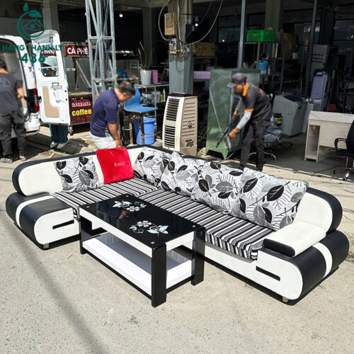 Bộ Sofa Cũ Góc L 2M4X1M6 Phối Đen Trắng Kèm Bàn Trà Mặt Kính 2 bo sofa cu goc l 2m4x1m6 phoi den trang kem ban tra mat kinh 4