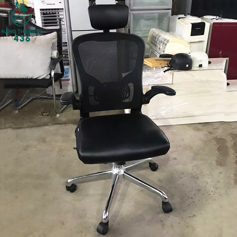 ghe-van-phong-cu-lung-luoi-den-co-tua-dau-thoai-mai-2 Ghế Văn Phòng Cũ Hãng The One Lưng Lưới Đen Tựa Đầu Êm Ái