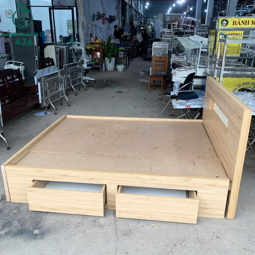 Giường Ngủ Cũ 1M6X2M Gỗ Sáng Có 2 Hộc Kéo
