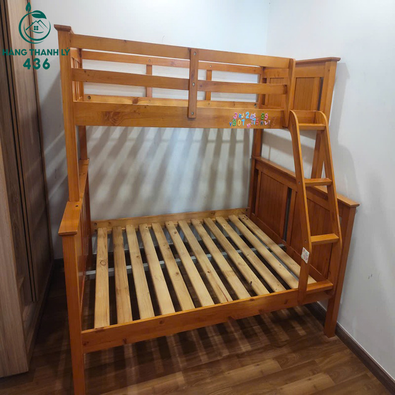 giuong-tang-go-cu-2mx1m-co-thang-len-tien-loi-1 Giường Tầng Gỗ Cũ 2MX1M Có Thang Lên Tiện Lợi