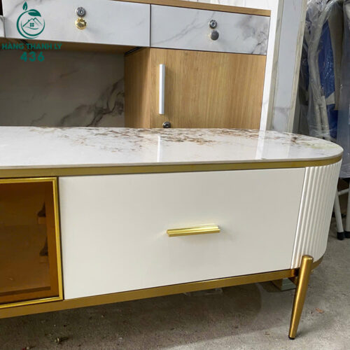 Kệ Tivi Cũ 2M4X43CM Mặt Vân Đá Màu Trắng 8 ke tivi cu 2m4x43cm mat van da mau trang 1