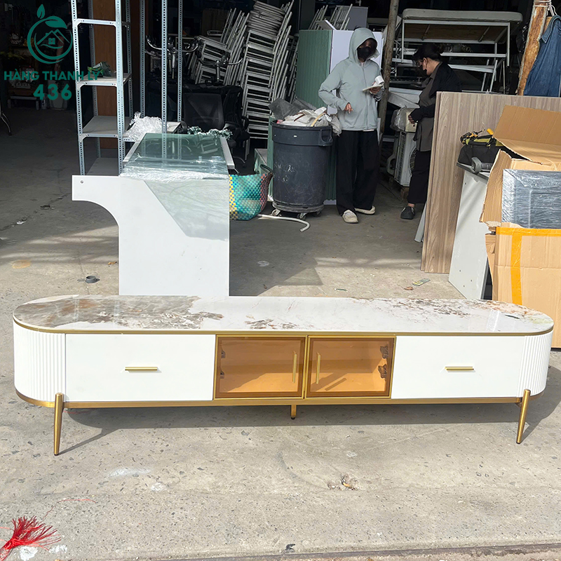 ke-tivi-cu-2m4x43cm-mat-van-da-mau-trang-3 Kệ Tivi Cũ 2M4X43CM Mặt Vân Đá Màu Trắng