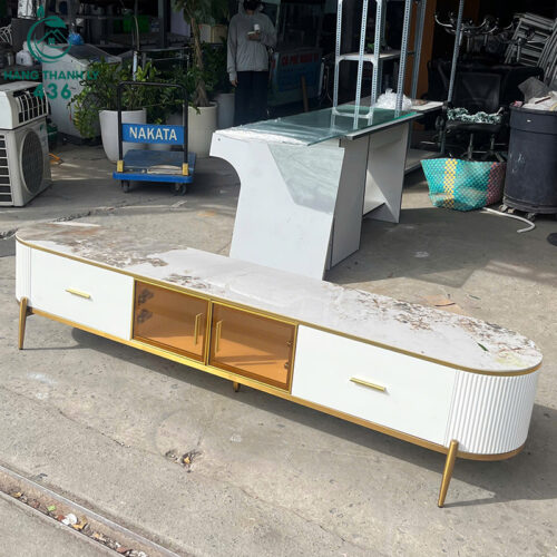 Kệ Tivi Cũ 2M4X43CM Mặt Vân Đá Màu Trắng 5 ke tivi cu 2m4x43cm mat van da mau trang 5
