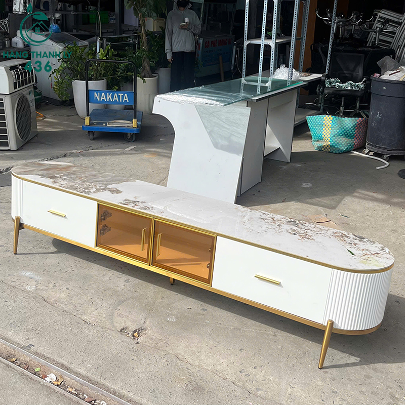 ke-tivi-cu-2m4x43cm-mat-van-da-mau-trang-5 Kệ Tivi Cũ 2M4X43CM Mặt Vân Đá Màu Trắng