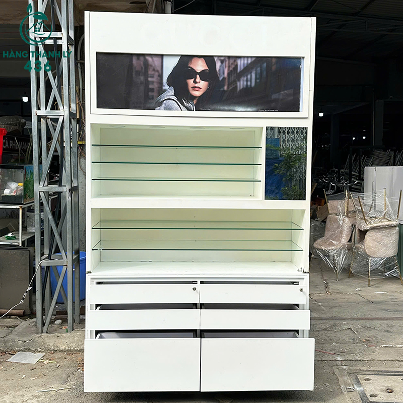 ke-trung-bay-cu-1m5x2m47-nhieu-tang-kem-hoc-keo-5 Kệ Trưng Bày Cũ 1M5X2M47 Nhiều Tầng Kèm Hộc Kéo