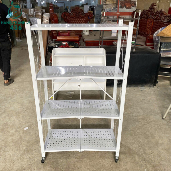 ke trung bay cu 4 tang luoi mau trang co banh xe 1