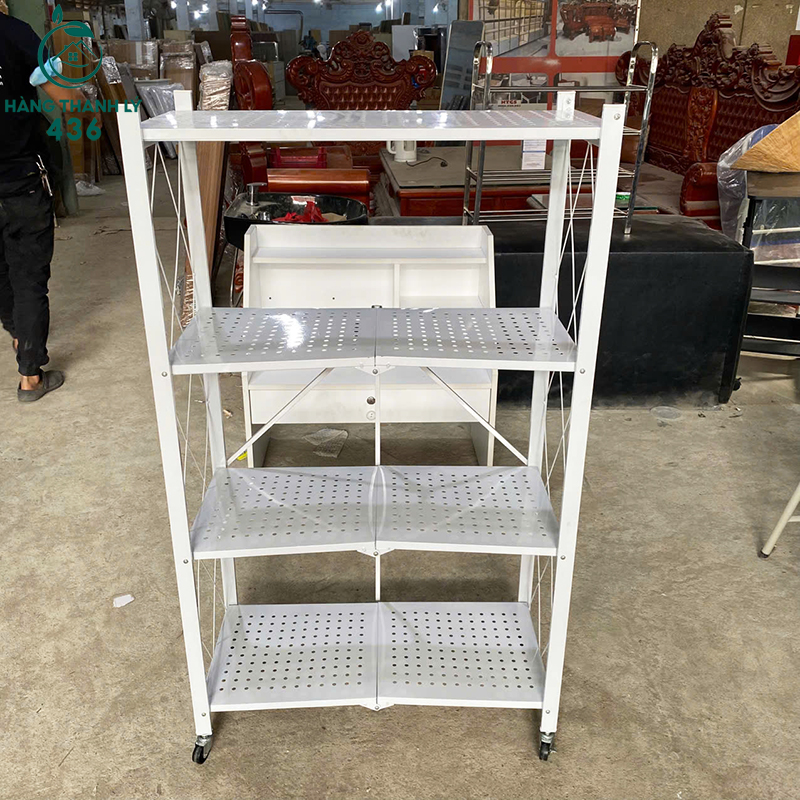 ke-trung-bay-cu-4-tang-luoi-mau-trang-co-banh-xe-1 Kệ Trưng Bày Cũ 4 Tầng Lưới Màu Trắng Có Bánh Xe