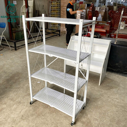 ke trung bay cu 4 tang luoi mau trang co banh xe 2