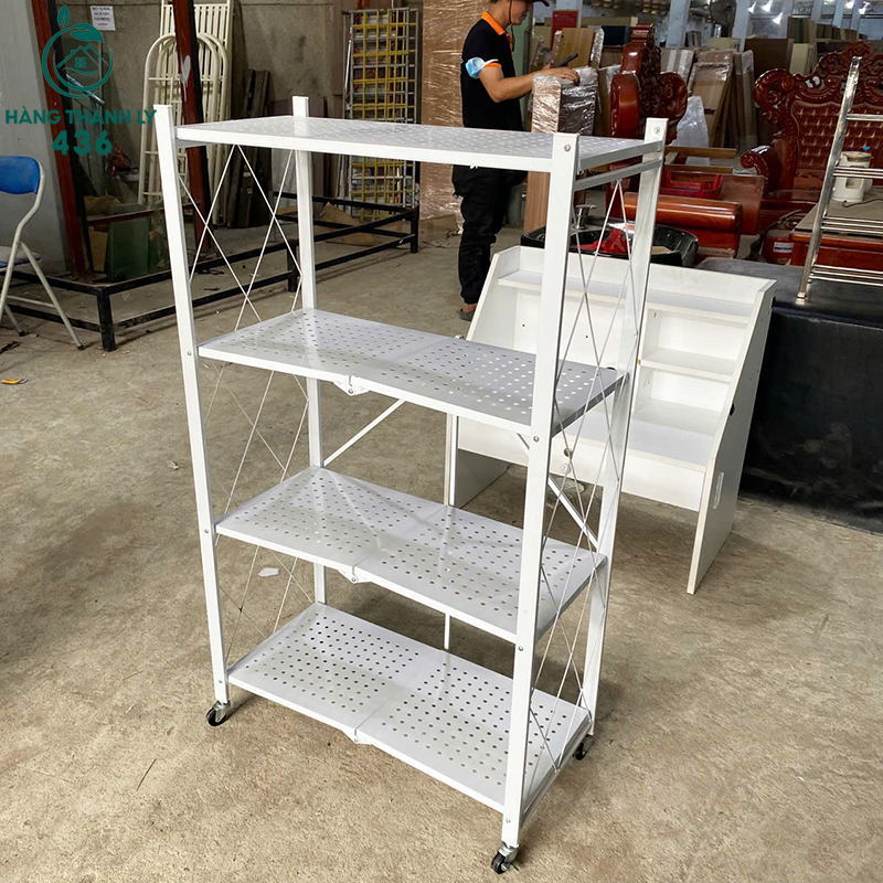 ke-trung-bay-cu-4-tang-luoi-mau-trang-co-banh-xe-2 Kệ Trưng Bày Cũ 4 Tầng Lưới Màu Trắng Có Bánh Xe
