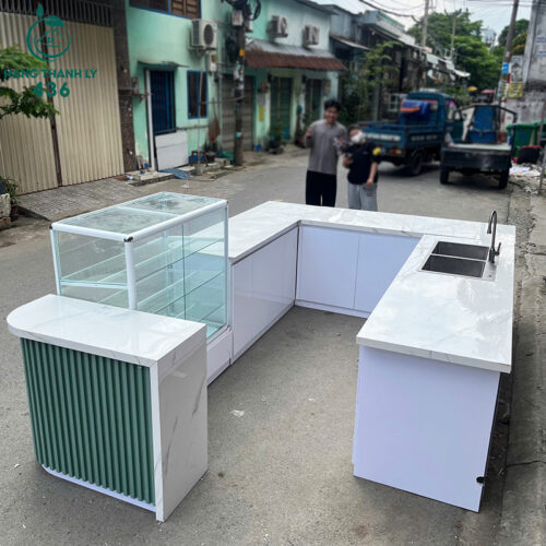 Quầy Bar Cũ 3M2X2M6 Kèm Bồn Rửa Inox Rất Tiện Lợi 3 quay bar cu 3m2x2m6 kem bon rua inox rat tien loi 4