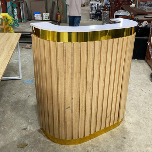 Quầy Lễ Tân Cũ 1M Bo Cong Màu Trắng Phối Vàng 5 quay le tan cu 1m bo cong mau trang phoi vang 4