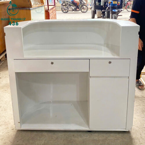 Quầy Lễ Tân Cũ 1M1X1M2 Mặt Trắng Bóng Có Viền Vàng Sang Trọng 3 Quầy Lễ Tân Cũ 1M1X1M2 Mặt Trắng Bóng Có Viền Vàng Sang Trọng